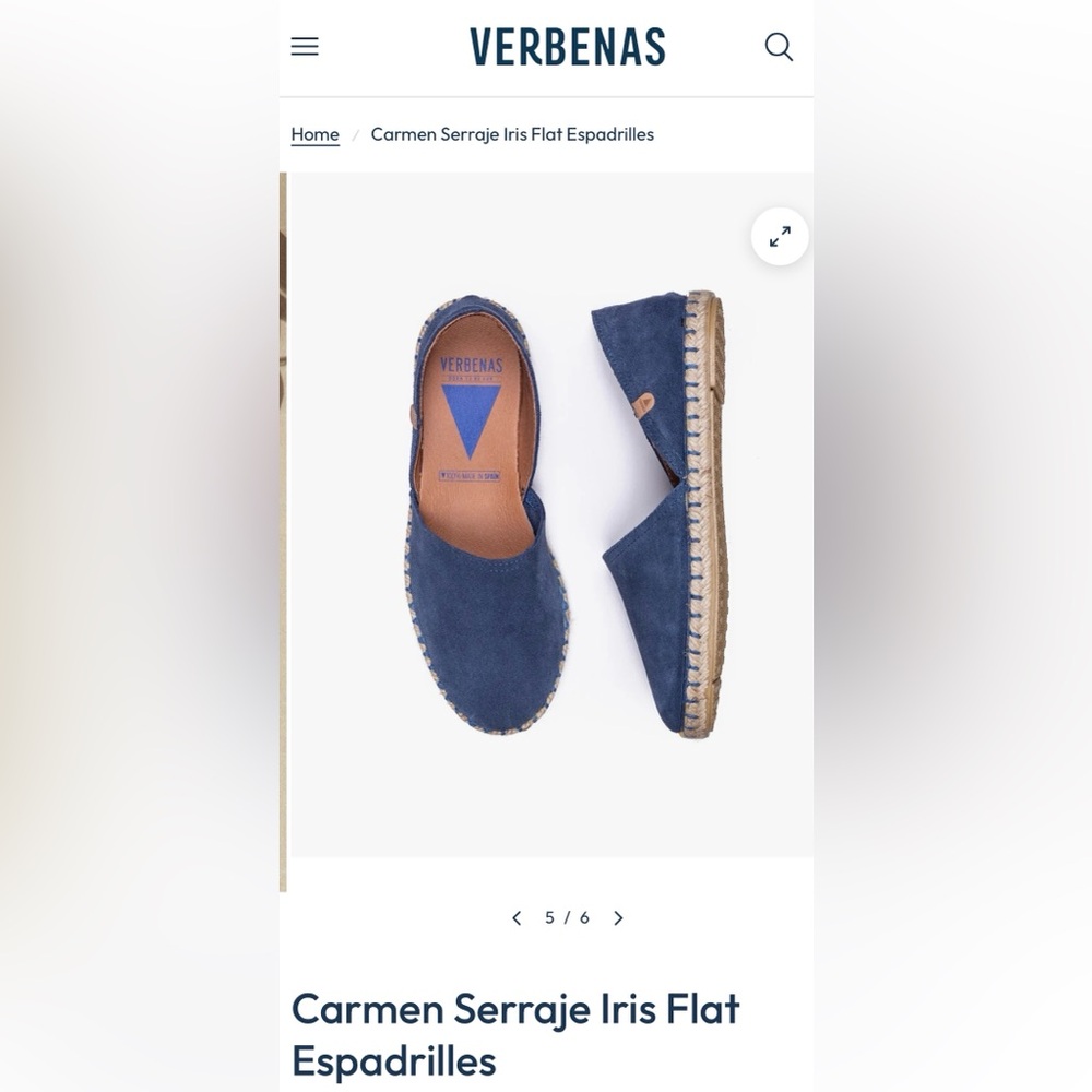 BNWOT - Verbena Carmen Suede Flat Espadrilles - Navy Blue - Made in Spain EU 40